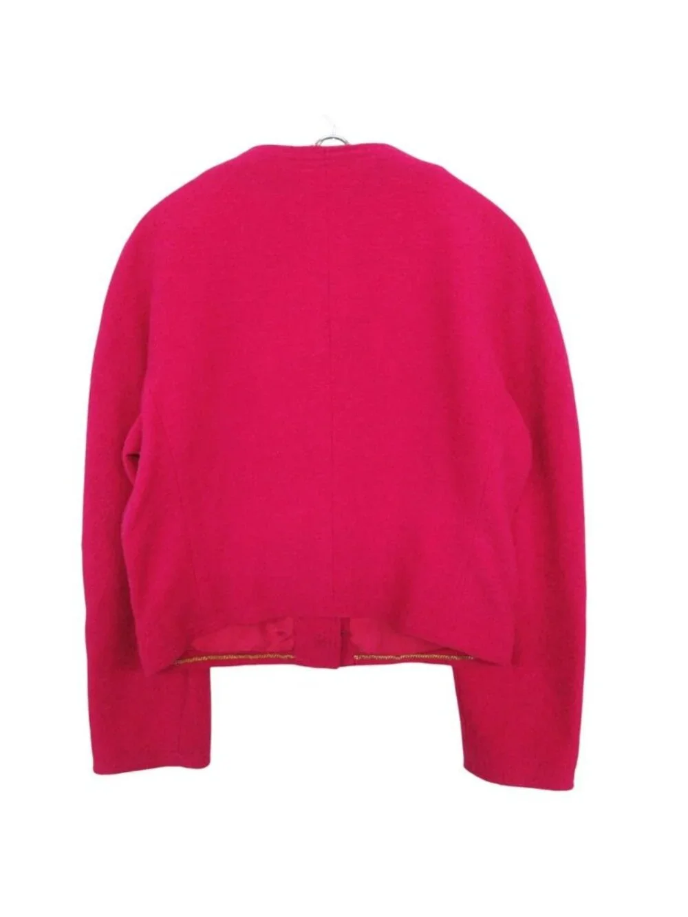 Chanel Collarless Jacket Tweed Gold Button Cropped Front Opening Lined Pink